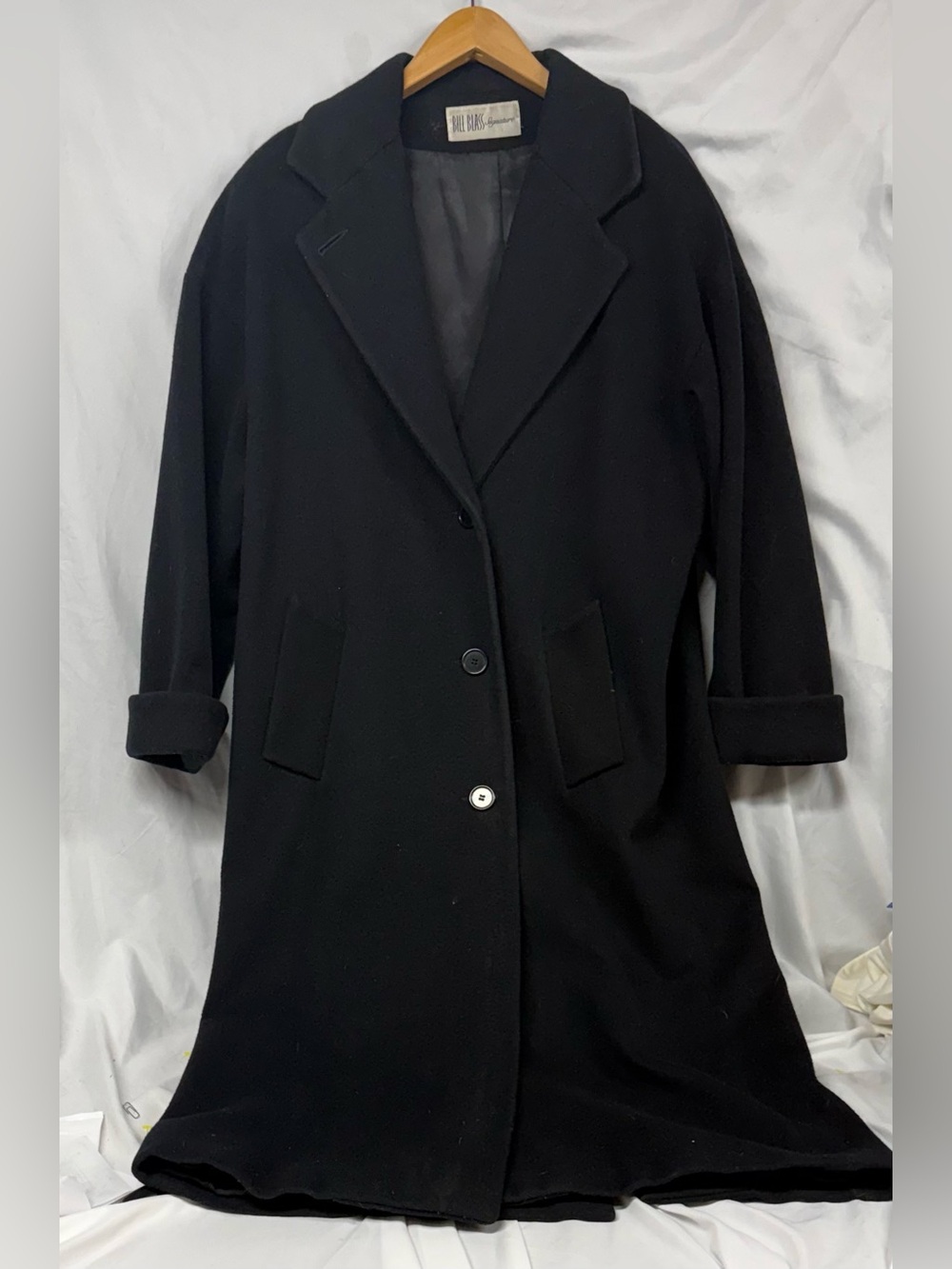 bill blass Black Long Wool Trench Coat